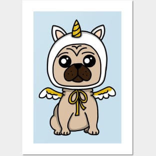 Chibi Unicorn Pug (Large Design) Posters and Art